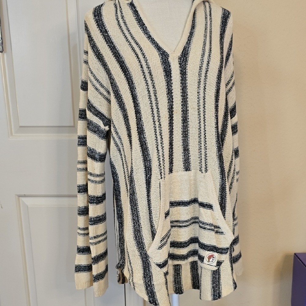 Buc-ee's Striped Knit Hoodie Poncho - Oversized Coastal Cowboy Pullover 2XL - Picture 3 of 5